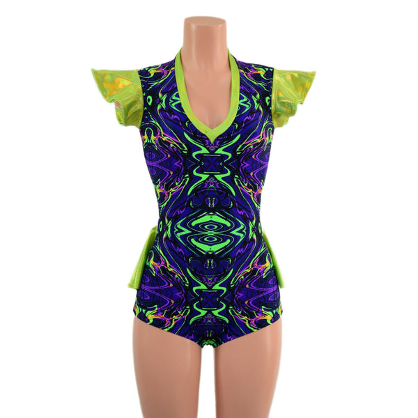 Neon Melt Flip Sleeve Ruffle Rump Romper - 4