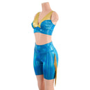 Peacock High Waist Bike Shorts with Gold Fringe and Starlette Bralette 2PC Set - Coquetry Clothing