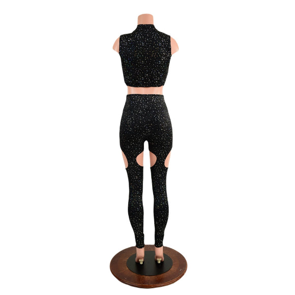 Star Noir Garter Style Leggings and Keyhole Top Set - Coquetry Clothing