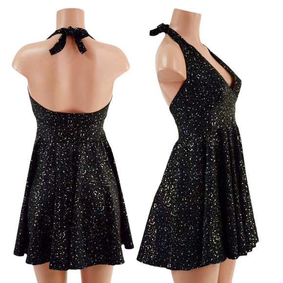 Star Noir Halter Skater Dress - Coquetry Clothing