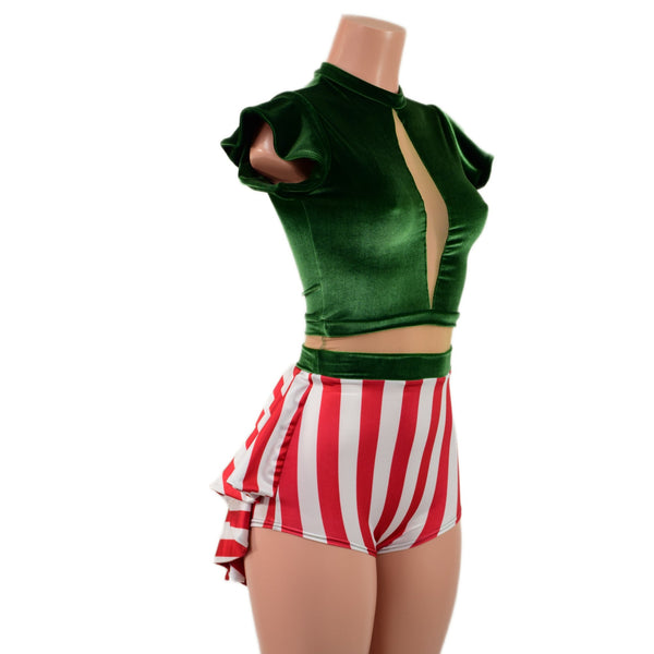 Santa's Little Helper Keyhole Romper with Tux Tails - 6