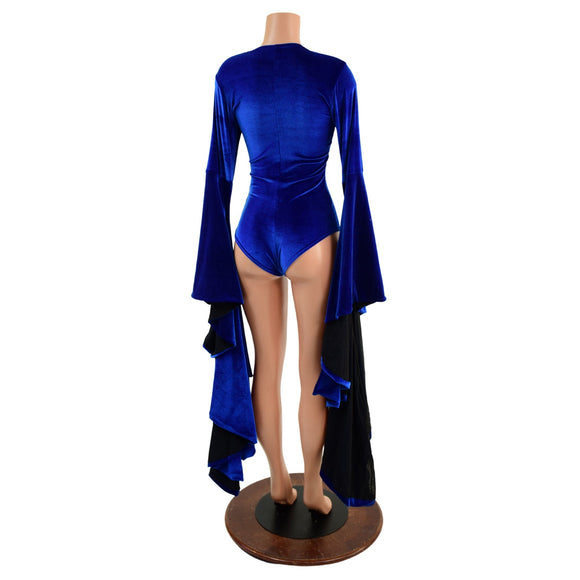 Sapphire Blue Sorceress Sleeve Romper with Lace Up Neckline - Coquetry Clothing