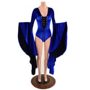 Sapphire Blue Sorceress Sleeve Romper with Lace Up Neckline - Coquetry Clothing
