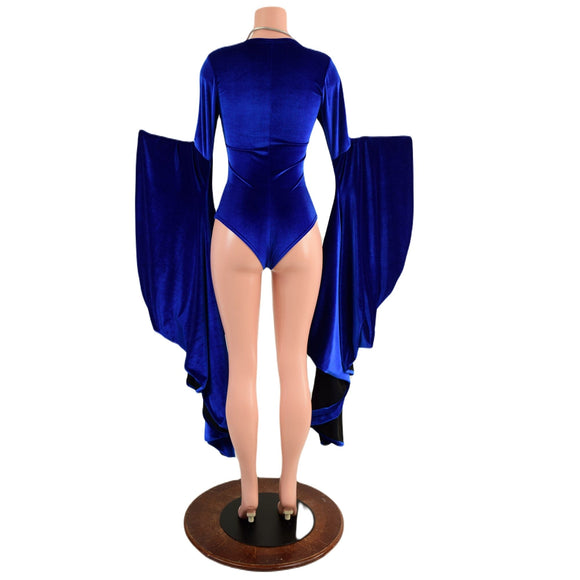 Sapphire Blue Sorceress Sleeve Romper with Lace Up Neckline - Coquetry Clothing
