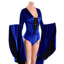 Sapphire Blue Sorceress Sleeve Romper with Lace Up Neckline - Coquetry Clothing
