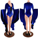 Sapphire Blue Sorceress Sleeve Romper with Lace Up Neckline - Coquetry Clothing