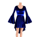 Sapphire Blue Velvet Hi - Lo Trumpet Sleeve Dress - Coquetry Clothing