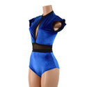 Sapphire Blue Velvet Keyhole & Mesh Romper - 3