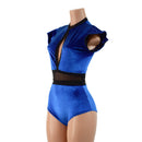 Sapphire Blue Velvet Keyhole & Mesh Romper - Coquetry Clothing
