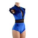 Sapphire Blue Velvet Keyhole & Mesh Romper - Coquetry Clothing