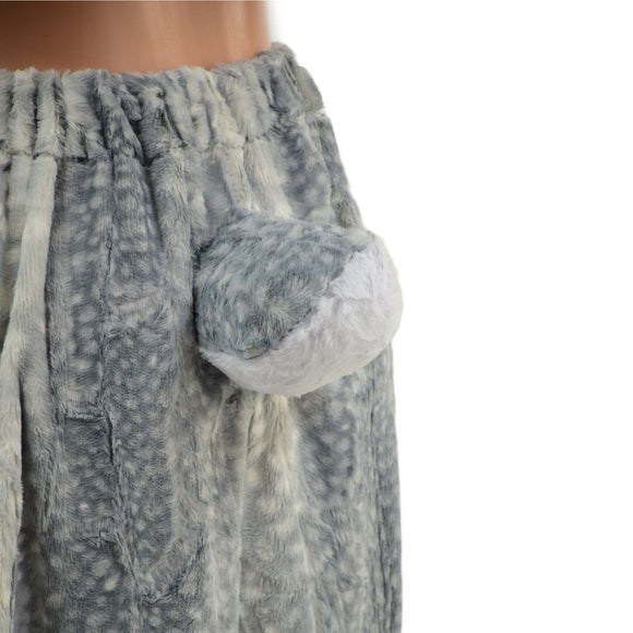 Satyr Minky Faux Fur Pants with Tail in Silver Fawn - Coquetry Clothing