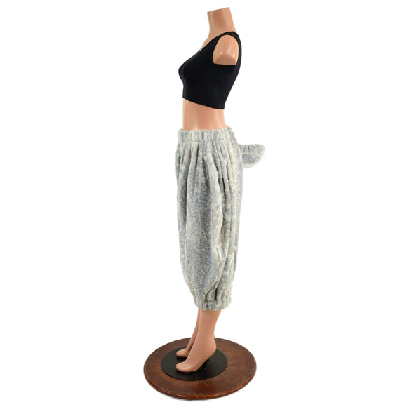 Satyr Minky Faux Fur Pants with Tail in Silver Fawn - Coquetry Clothing