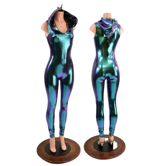 Scarab and Oil Slick Dragon Hooded Catsuit - Coquetry Clothing