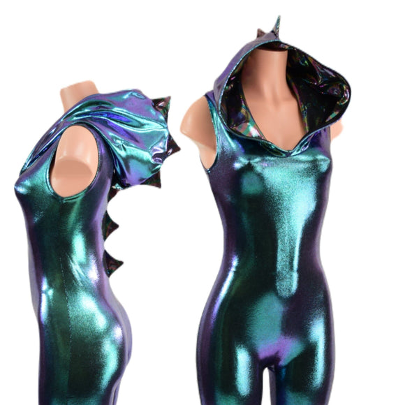 Scarab and Oil Slick Dragon Hooded Catsuit - Coquetry Clothing