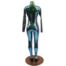 Scarab Catsuit with Oil Slick Side Panels, Long Sleeves and V Front - Coquetry Clothing