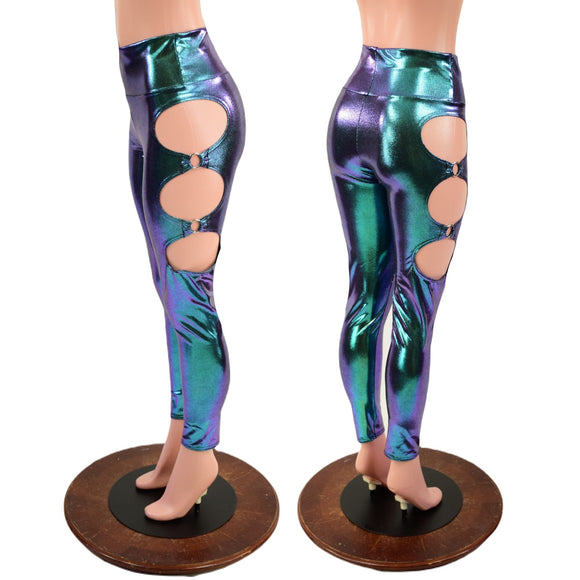 Scarab High Waist Leggings with O - Ring Cutouts - Coquetry Clothing