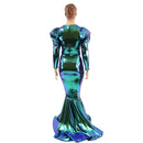 Scarab Holographic Puddle Train Gown - Coquetry Clothing
