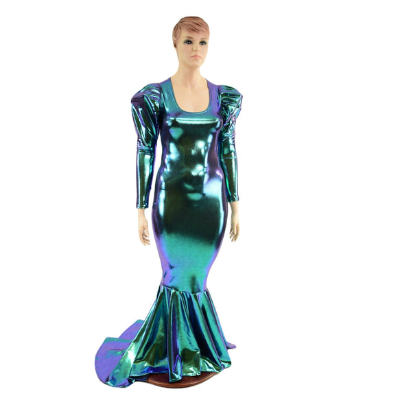 Scarab Holographic Puddle Train Gown - Coquetry Clothing