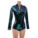 Scarab Holographic Stella Romper with Long Sleeves & Boy Cut Leg - Coquetry Clothing