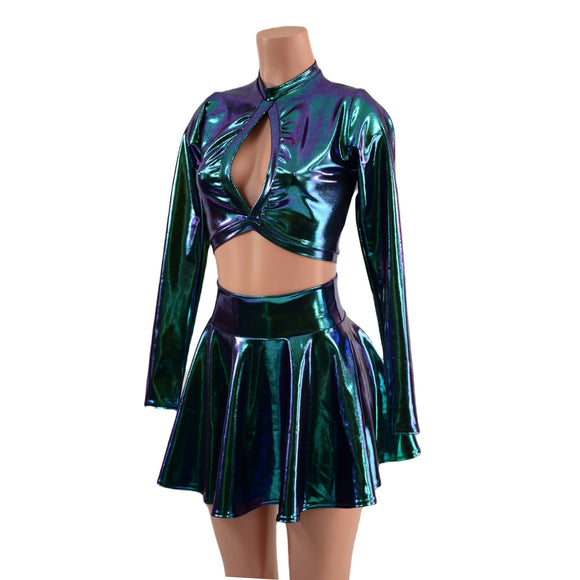 Scarab Long Sleeve Keyhole Top and 15" Circle Cut Skirt Set - Coquetry Clothing