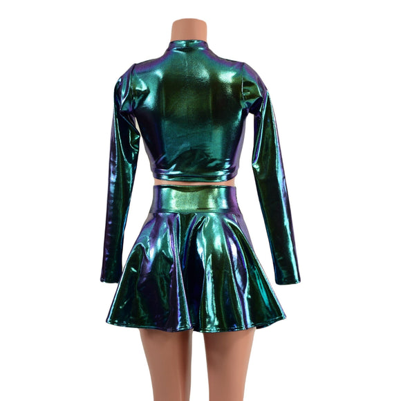 Scarab Long Sleeve Keyhole Top and 15" Circle Cut Skirt Set - Coquetry Clothing