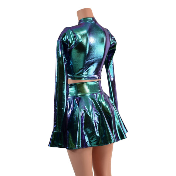 Scarab Long Sleeve Keyhole Top and 15" Circle Cut Skirt Set - Coquetry Clothing