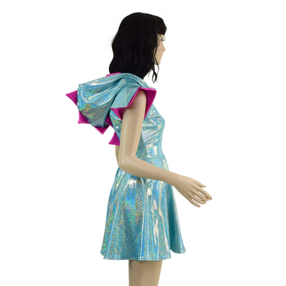 Seafoam and Pink Dragon Hooded Skater Dress with Flip Sleeves - Coquetry Clothing