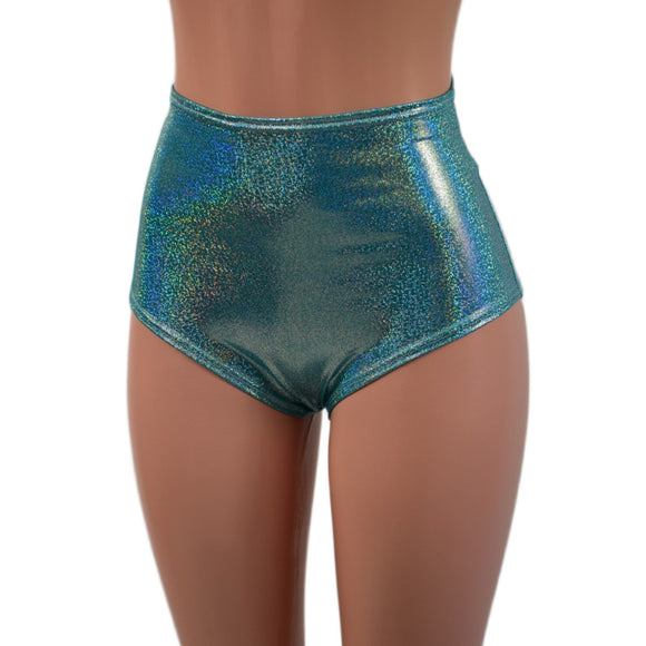 Seafoam Holographic High Waist Siren Shorts - Coquetry Clothing