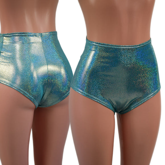 Seafoam Holographic High Waist Siren Shorts - Coquetry Clothing