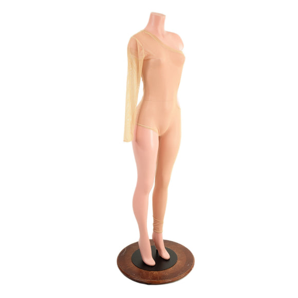 See Through Mesh Asymmetrical Catsuit with Cutout and Siren Cut Leg - Coquetry Clothing