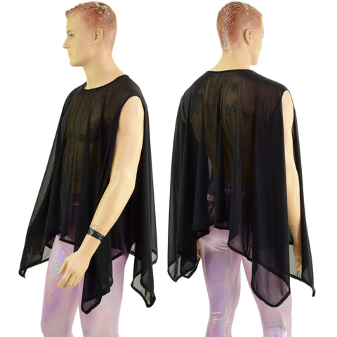 Unisex Mens Sheer Mesh Sleeveless Sharkbite Poncho
