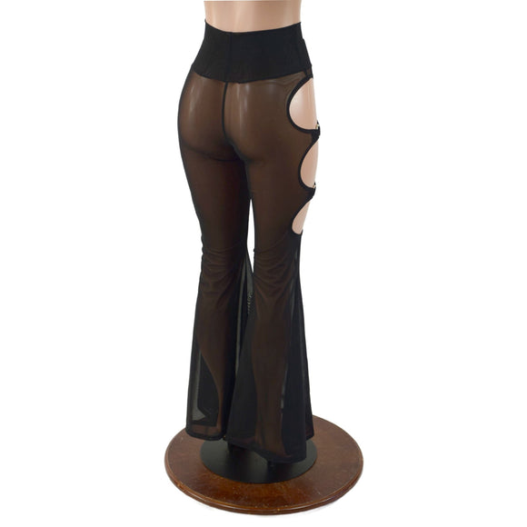Sheer Black Mesh Solar Flares with Triple Cutouts and O - rings - Coquetry Clothing