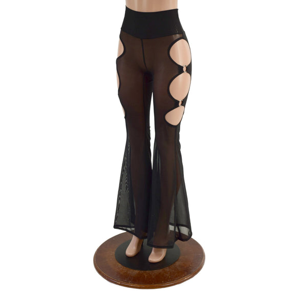Sheer Black Mesh Solar Flares with Triple Cutouts and O - rings - Coquetry Clothing