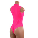 Sheer Neon Pink Mesh Plunging V Neck Romper with Brazilian Cut Leg - Coquetry Clothing