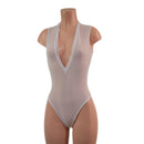 Sheer White Mesh Plunging V Neck Romper with Brazilian Cut Leg - Coquetry Clothing
