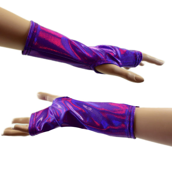 Short Fingerless Gloves in Grape Holographic - Coquetry Clothing