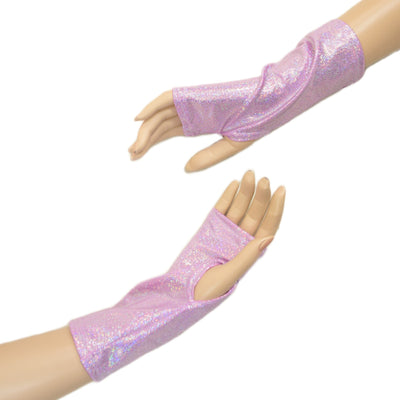 Short Fingerless Gloves in Lilac Holographic - Coquetry Clothing
