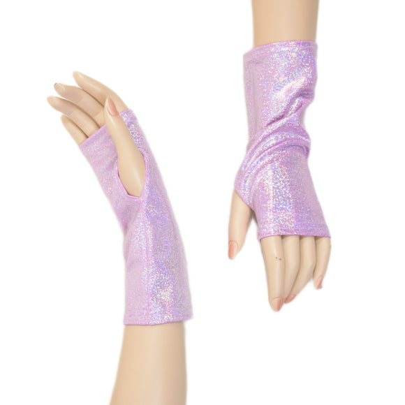 Short Fingerless Gloves in Lilac Holographic - Coquetry Clothing