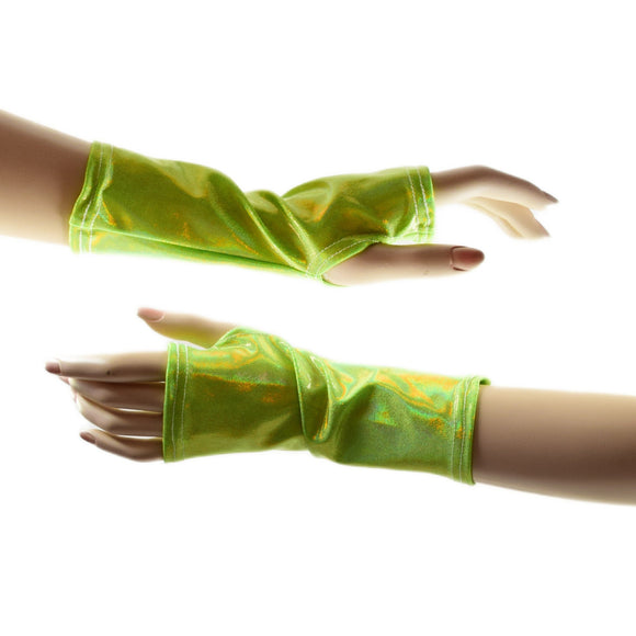 Short Fingerless Gloves in Neon Lime Holographic - Coquetry Clothing