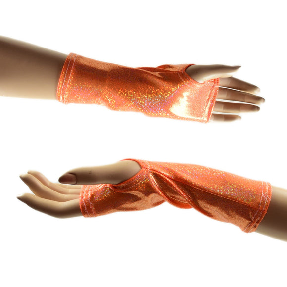 Short Fingerless Gloves in Orange Sparkly Jewel - Coquetry Clothing