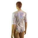 Silver and Pink Fish Scale Romper with Shark Bite Neckline - Coquetry Clothing