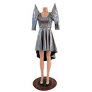 Silver Holographic Hi Lo Skater with Mega Sharp Shoulder Sleeves - Coquetry Clothing