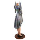 Silver Holographic Hi Lo Skater with Mega Sharp Shoulder Sleeves - Coquetry Clothing