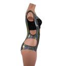 Silver Holographic Hipnotic Suspender Romper and Starlette Bralette Set - Coquetry Clothing