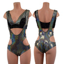 Silver Holographic Hipnotic Suspender Romper and Starlette Bralette Set - Coquetry Clothing