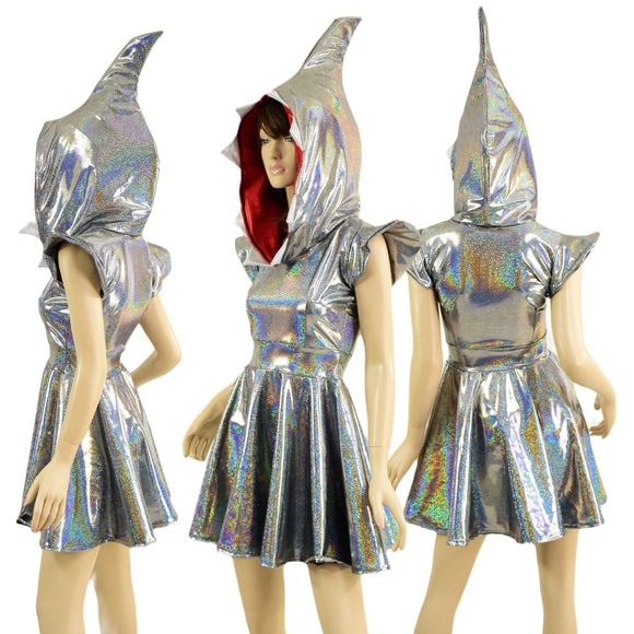 Silver Holographic Sexy Shark Skater Dress - Coquetry Clothing