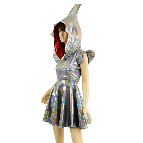 Silver Holographic Sexy Shark Skater Dress - Coquetry Clothing