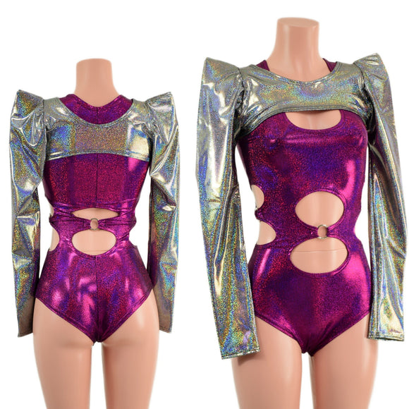 Silver Holographic Sharp Shoulder Bolero with Long Sleeves (Romper sold separately) - Coquetry Clothing