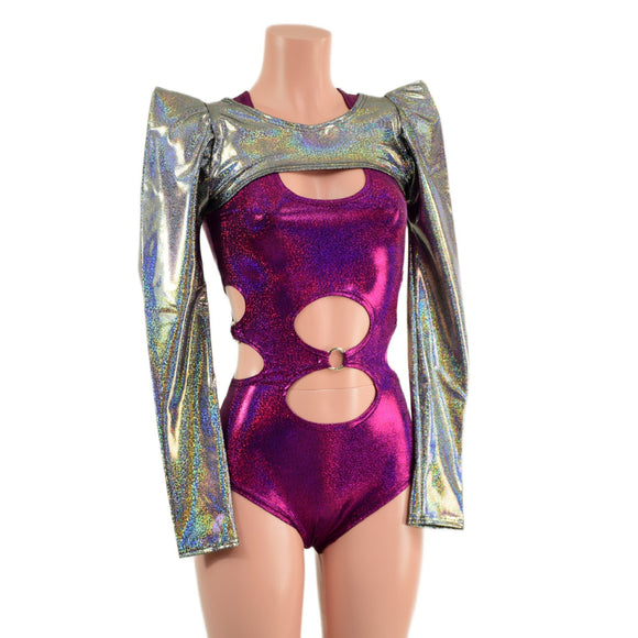 Silver Holographic Sharp Shoulder Bolero with Long Sleeves (Romper sold separately) - Coquetry Clothing