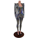 Silver Holographic Sharp Shoulder Catsuit - Coquetry Clothing